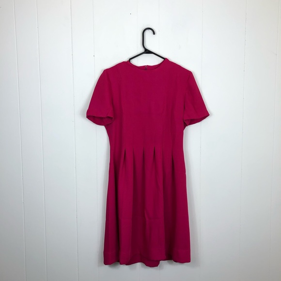 Vintage Hot Pink Pleated Dress Sz M - Picture 1 of 13